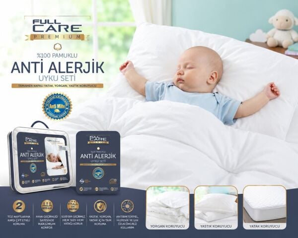 Anti Alerjik Bebek Uyku Seti %100 Pamuklu Sıvı Geçirmez Yatak Yorgan Yastık Koruyucu