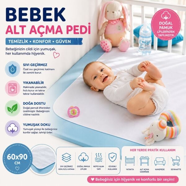 Anti Alerjik 2 li Anne Bebek Alt Açma Değiştirme Pedi %100 DOĞAL PAMUK LİFLİ