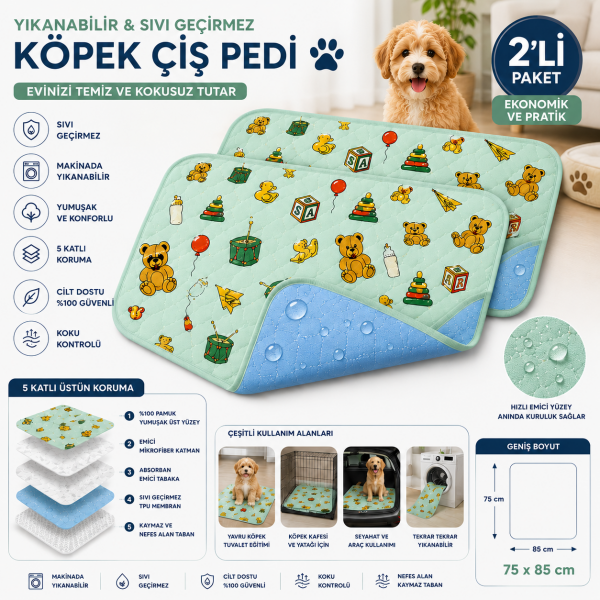 YIKANABİLİR VE SIVI GEÇİRMEZ BASKILI KÖPEK PEDİ