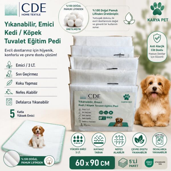 Yıkanabilir 5 li Köpek Tuvalet Eğitim Pedi