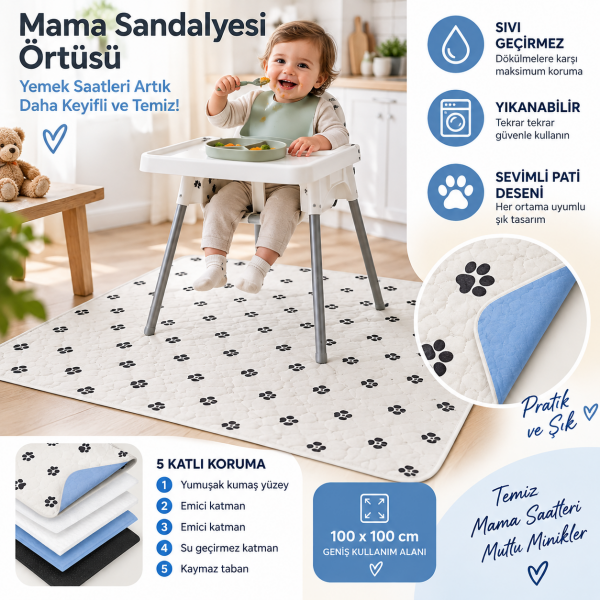 Patili Mama Sandalyesi Altı Örtüsü Pedi 100x100 cm